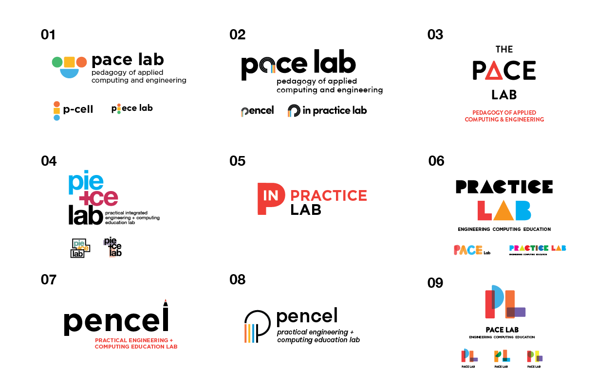 9 different colorful logo illustrations